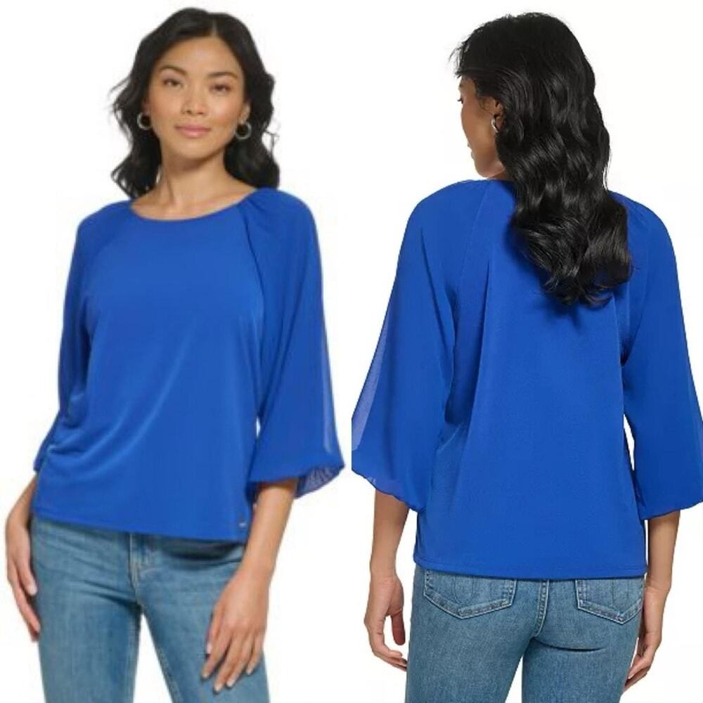 NWT CALVIN KLEIN 3/4 Chiffon Sleeve Blouse Top Size XS